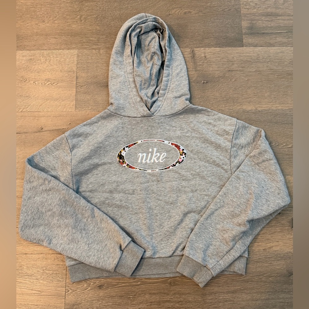 Nike Y2K Floral Embroidered Pullover Hoodie Heather Grey